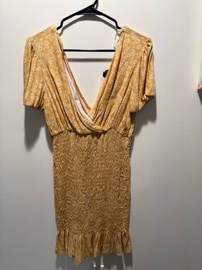 Urban Outfitters Yellow Floral Smocked Mini Dress
